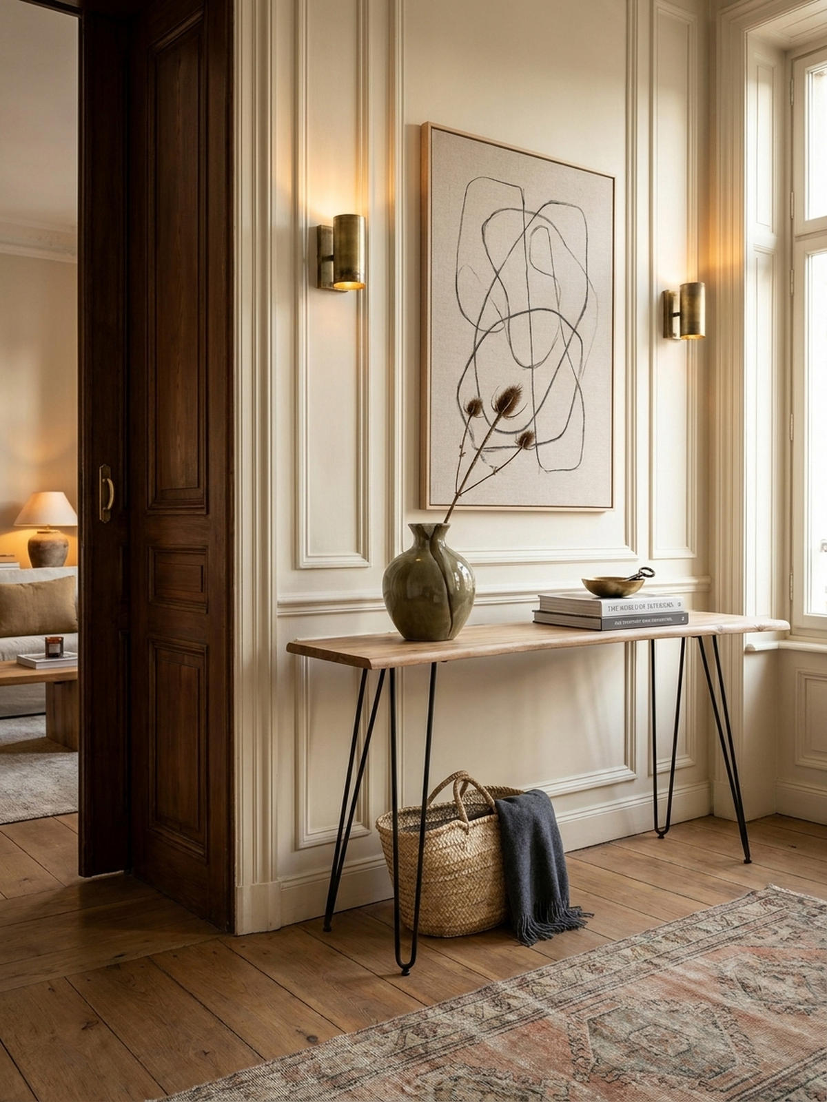 KONSOLENTISCH – Akazie Massivholz, 150x36x75 cm, mit Baumkante, Haarnadelbeine, Metallgestell - Schwarz/Akaziefarben, Holz/Metall (36/150/75cm) - KADIMA DESIGN