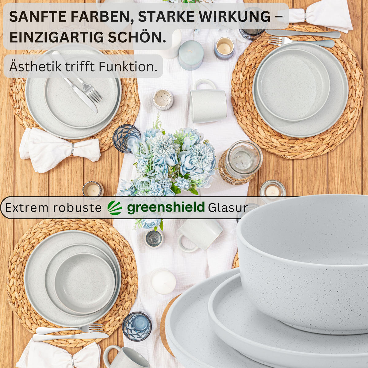 TAFELSERVICE LEEDS FROST - 18 teilig aus Steingut - Weiß, Stein (26.5/6.4/26.5cm) - Sänger