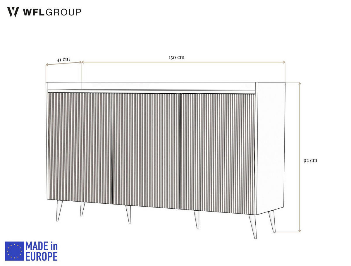 SIDEBOARD Arysa in Beige Kaschmir 92/150/41 cm - Kaschmir/Beige, Holzwerkstoff/Metall (150/92/41cm) - WFL GROUP
