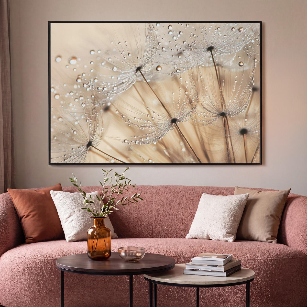 LEINWAND Bilder mit Rahmen - Löwenzahn - Abstrakt - Natur - Beige - 120x80 - Braun, Textil (120/80cm) - MuchoWow