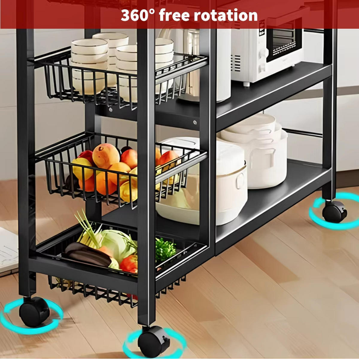 KÜCHENREGAL 92x108x32 cm Rollregal Lager Küche - Schwarz, Metall (92/108/32cm) - Kaket