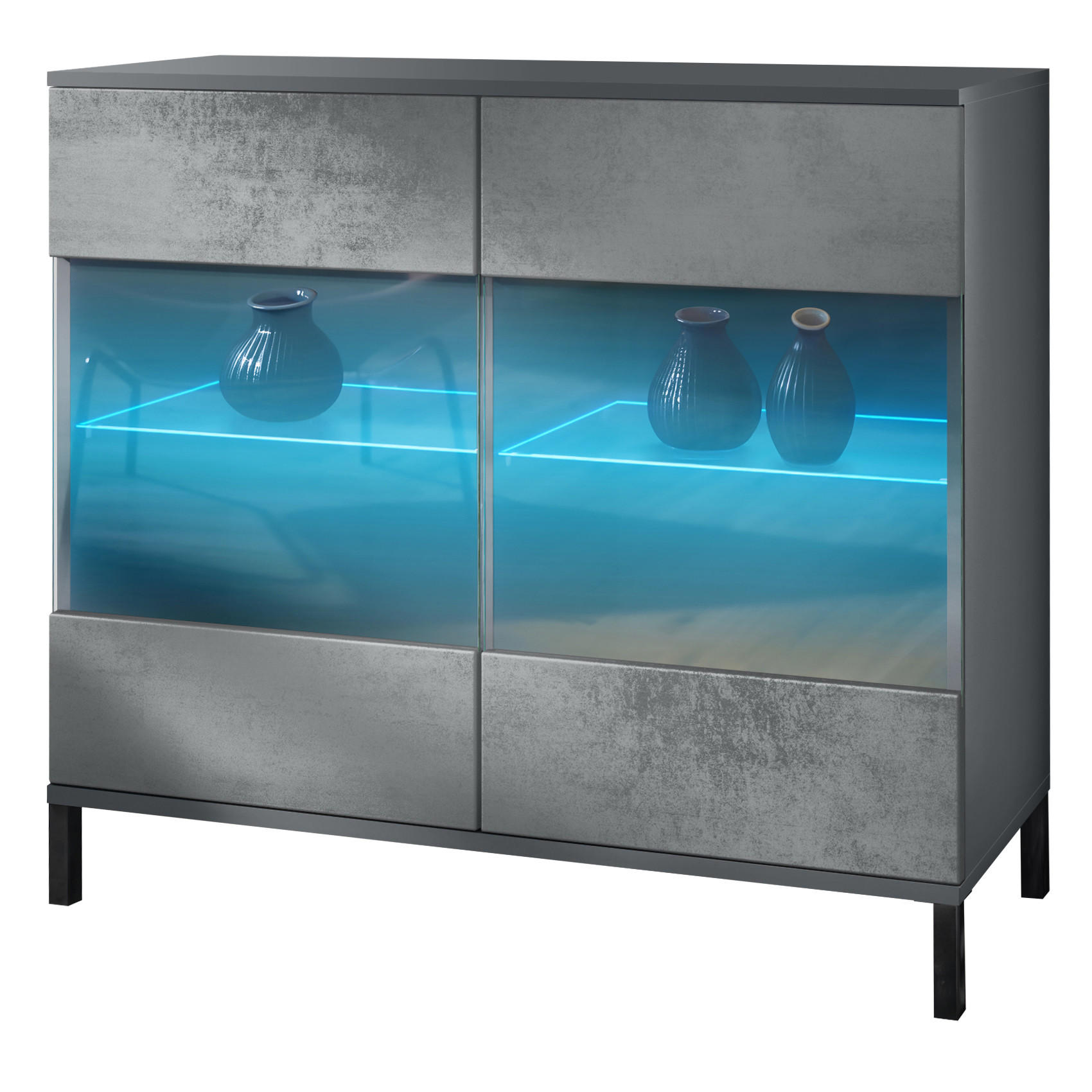 KOMMODE Bari Beton Dunkel Optik - Dunkelgrau, Holzwerkstoff (92.5/83.5/35cm) - Vladon