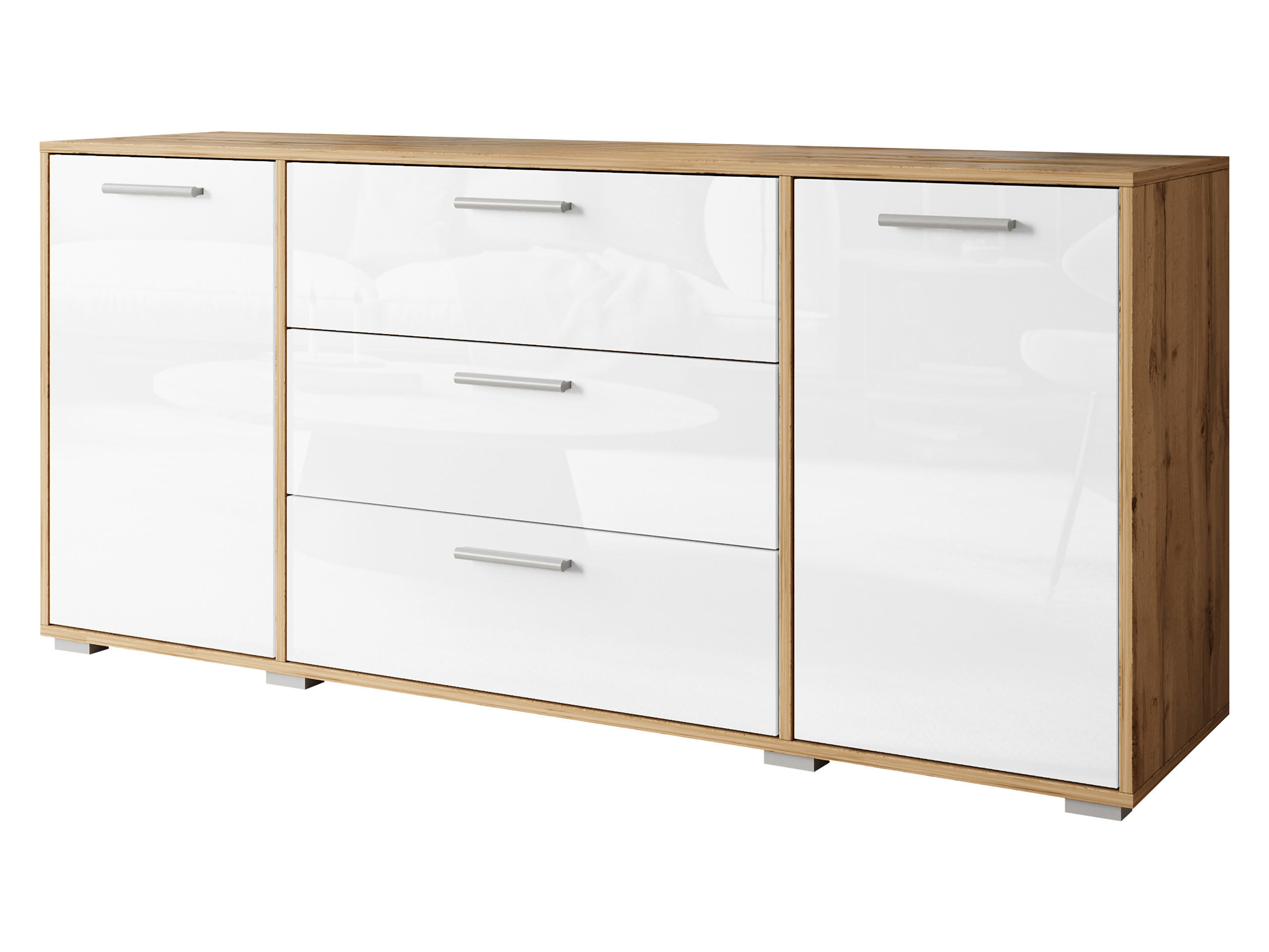 SIDEBOARD Bogota 150 - Silberfarben/Weiß, Holzwerkstoff/Kunststoff (150/68/40cm) - MIRJAN24