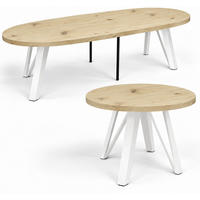 ESSTISCH rund ausziehbar 100/300/76 cm, Eiche Artisan, 54 cm Tischplatte + Industrial Metallgestell Weiß - Weiß/Eiche Artisan, Holzwerkstoff/Metall (100/300/76cm) - Damale Möbel