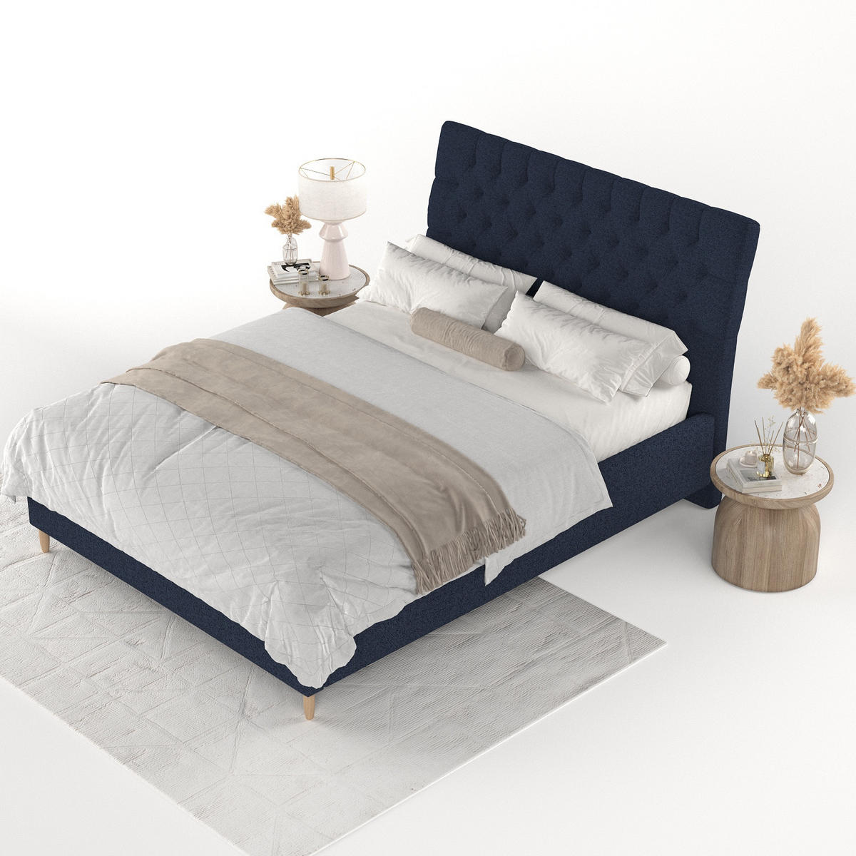 POLSTERBETT Lira 180/200 cm Marineblau im Riva Stoff - Naturfarben/Dunkelblau, Holz/Holzwerkstoff (180/200cm) - AltaBeds