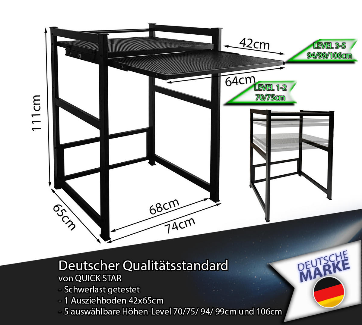 WASCHMASCHINENREGAL 74x65x111 cm - Schwarz, Metall (74/111/65cm) - QUICK STAR