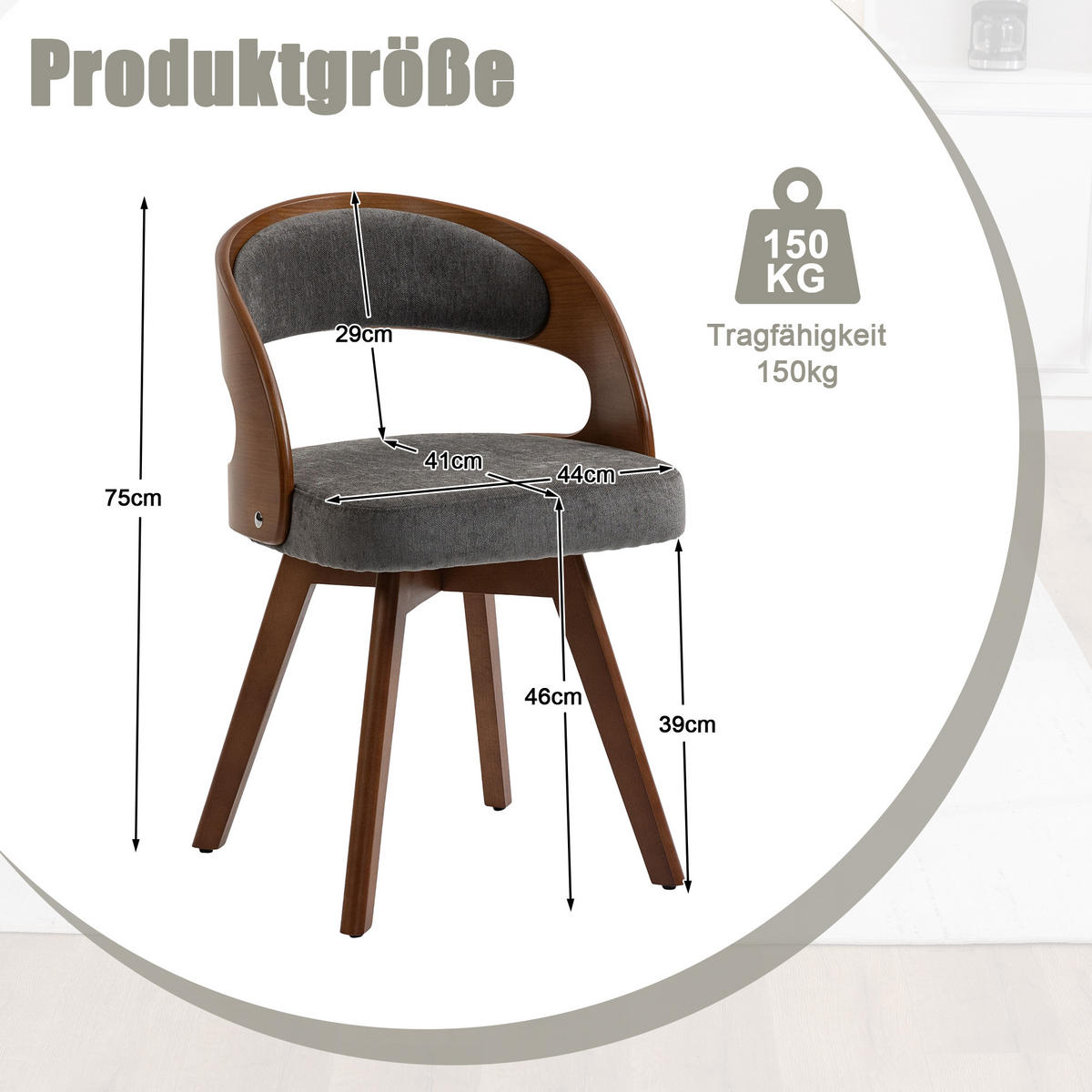 ESSZIMMERSTUHL 2er-Set drehbar mit Leinenkissen, Grau - Grau, Textil (41/72/44cm)