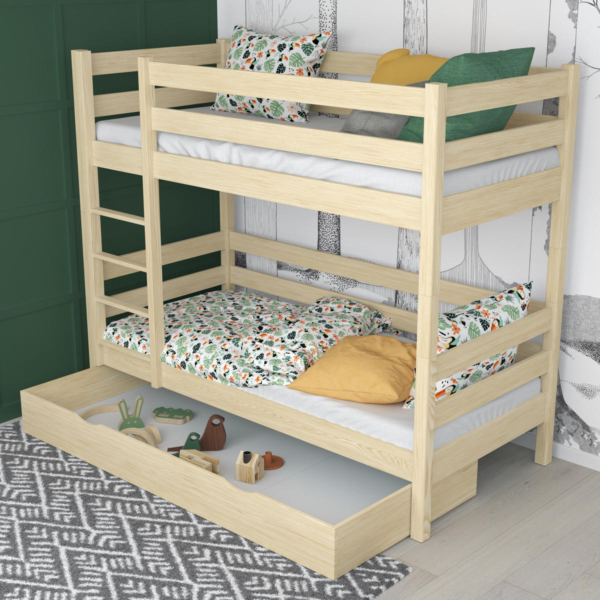 ETAGENBETT N01 mit Schublade Klare Kiefer 100/200 - Braun, Naturmaterialien/Holz (100/200cm) - N-Wood