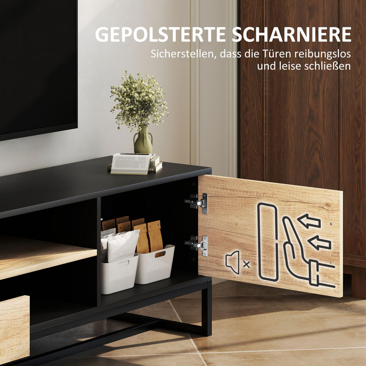 TV Schrank TV Board mit Schrankfach, Schubladen, 2 offenen Fächern Schwarz - Schwarz, Holzwerkstoff (35/45/140cm) - HOMCOM