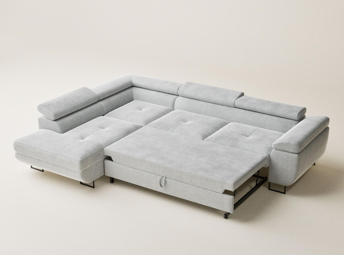 ECKSOFA Concord Grau Chenille-Stoff - Links Seite - Schwarz/Grau, Holz/Holzwerkstoff (203/277cm) - Maison de Reve