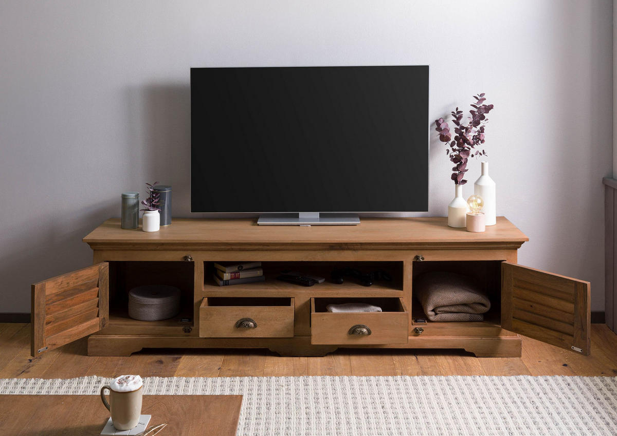 TV-BOARD Mango 200x45x55 beige geölt TOULOUSE #10 - Beige, Holz (200/55/45cm) - Massivmoebel24