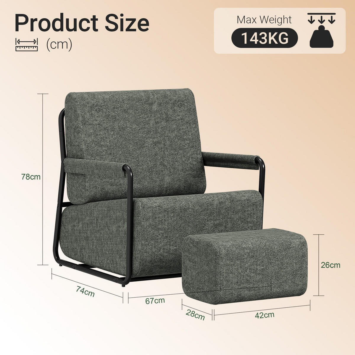 SESSEL mit Hocker FST99-DG - Ahornfarben, Fell/Metall (74/78/67cm) - SoBuy