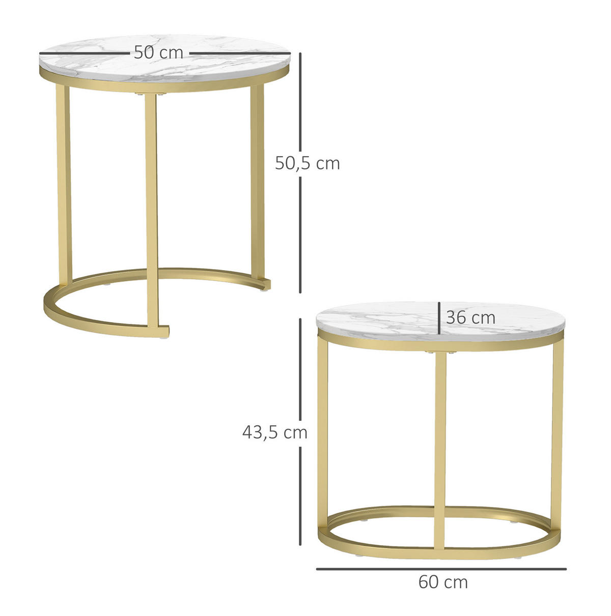 SADA konferenčních stolků 50/50/50.5 cm bílá z MDF a oceli stohovatelná 2dílná - bílá, kompozitní dřevo (50/50/50.5cm) - OKWISH