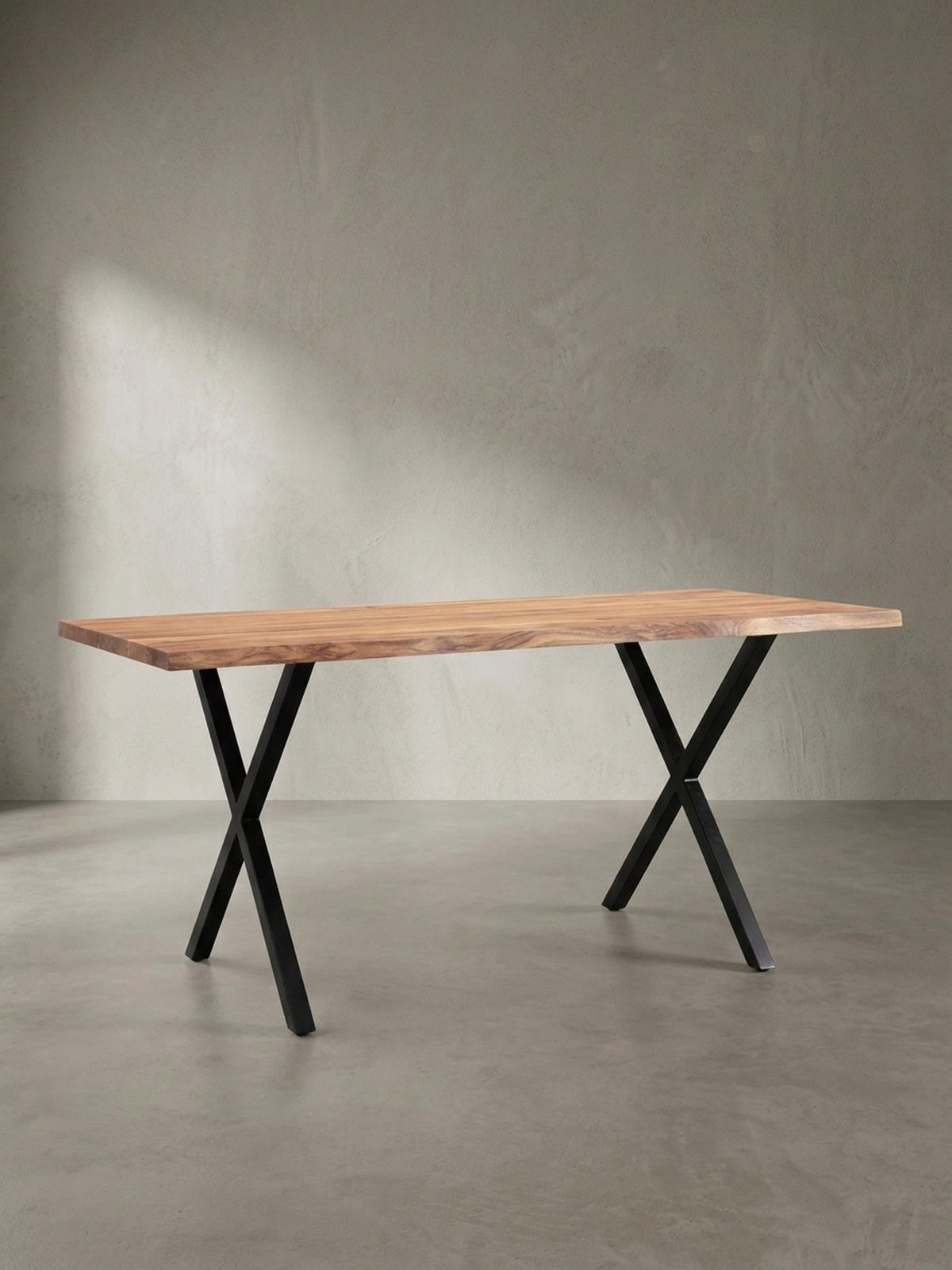 ESSTISCH Massivholz Metall X-Gestell Baumkante Industrial KRETA, Goldbraun-Schwarz 200x100x76 cm - Schwarz/Braun, Holz/Metall (100/200/76cm) - KADIMA DESIGN