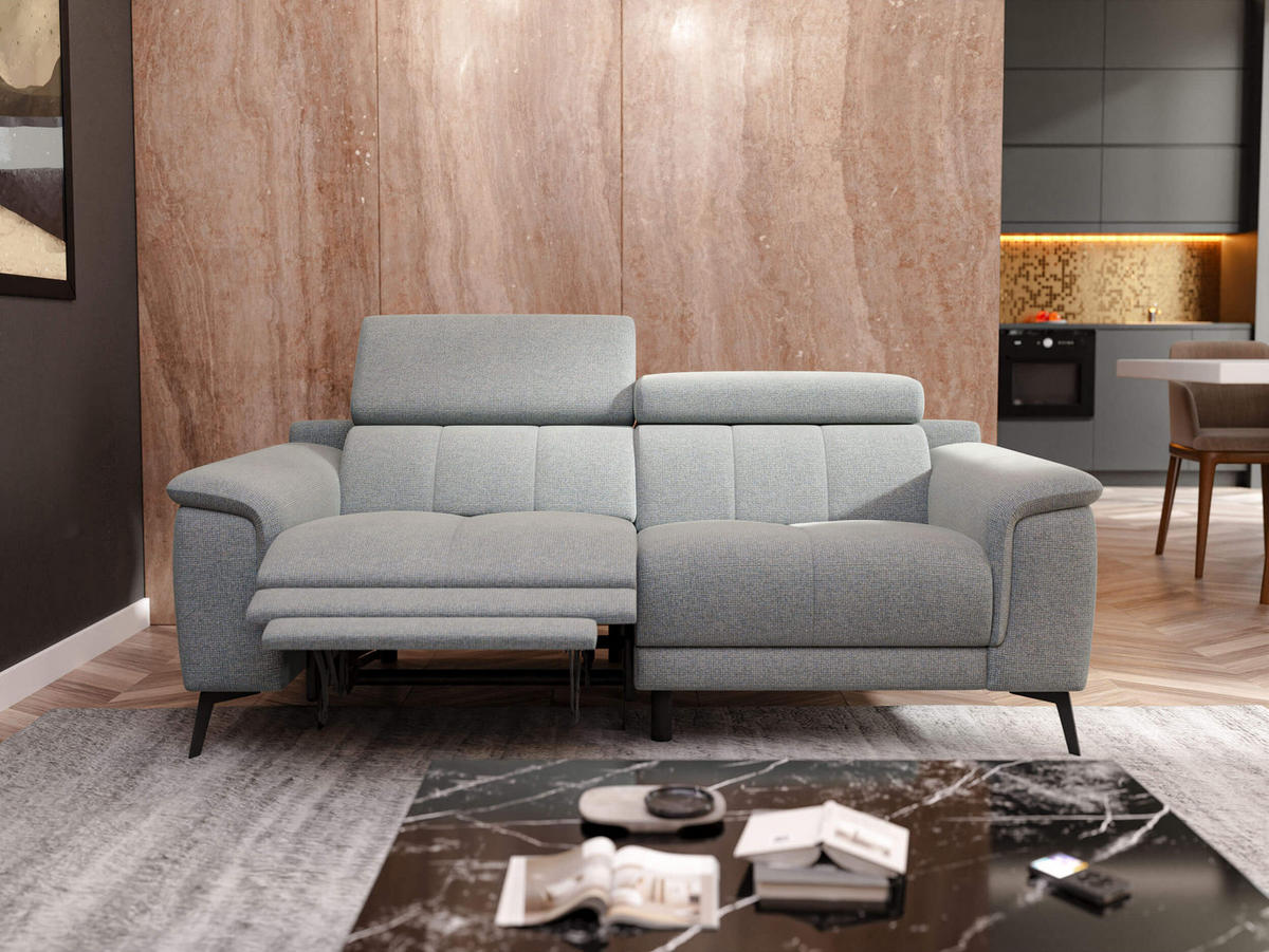 RELAXSOFA FIERO 3-Sitzer mit 1 Relaxfunktion, silberfarben - Silberfarben/Schwarz, Holzwerkstoff/Textil (212/82/103cm) - Courtois Laville
