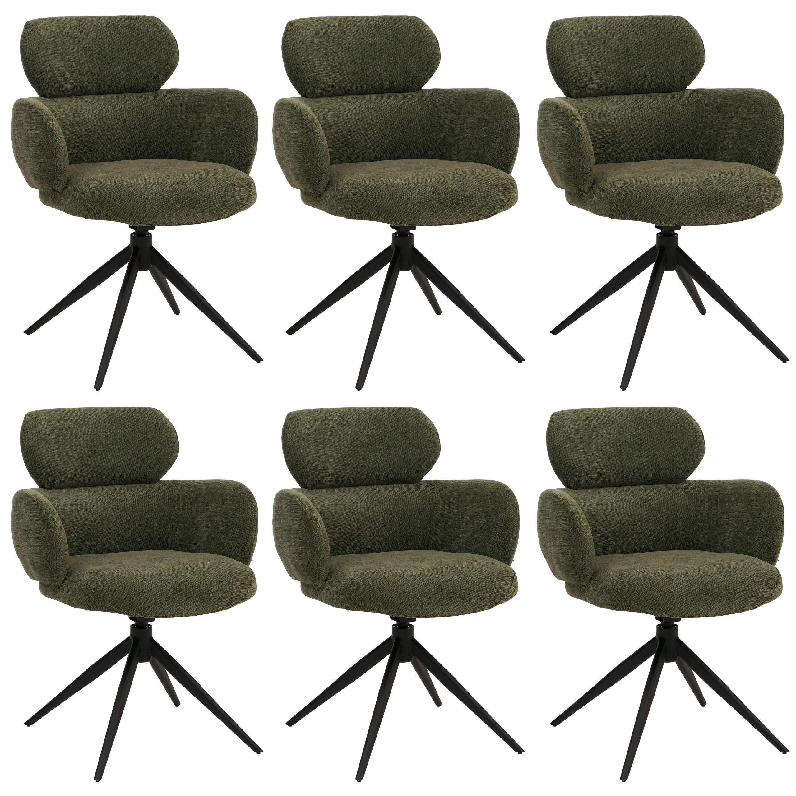 JEDÁLENSKÁ stolička zelená, sada 6 ks - olivovozelená/zelená, textil (61/86/69cm) - MCW