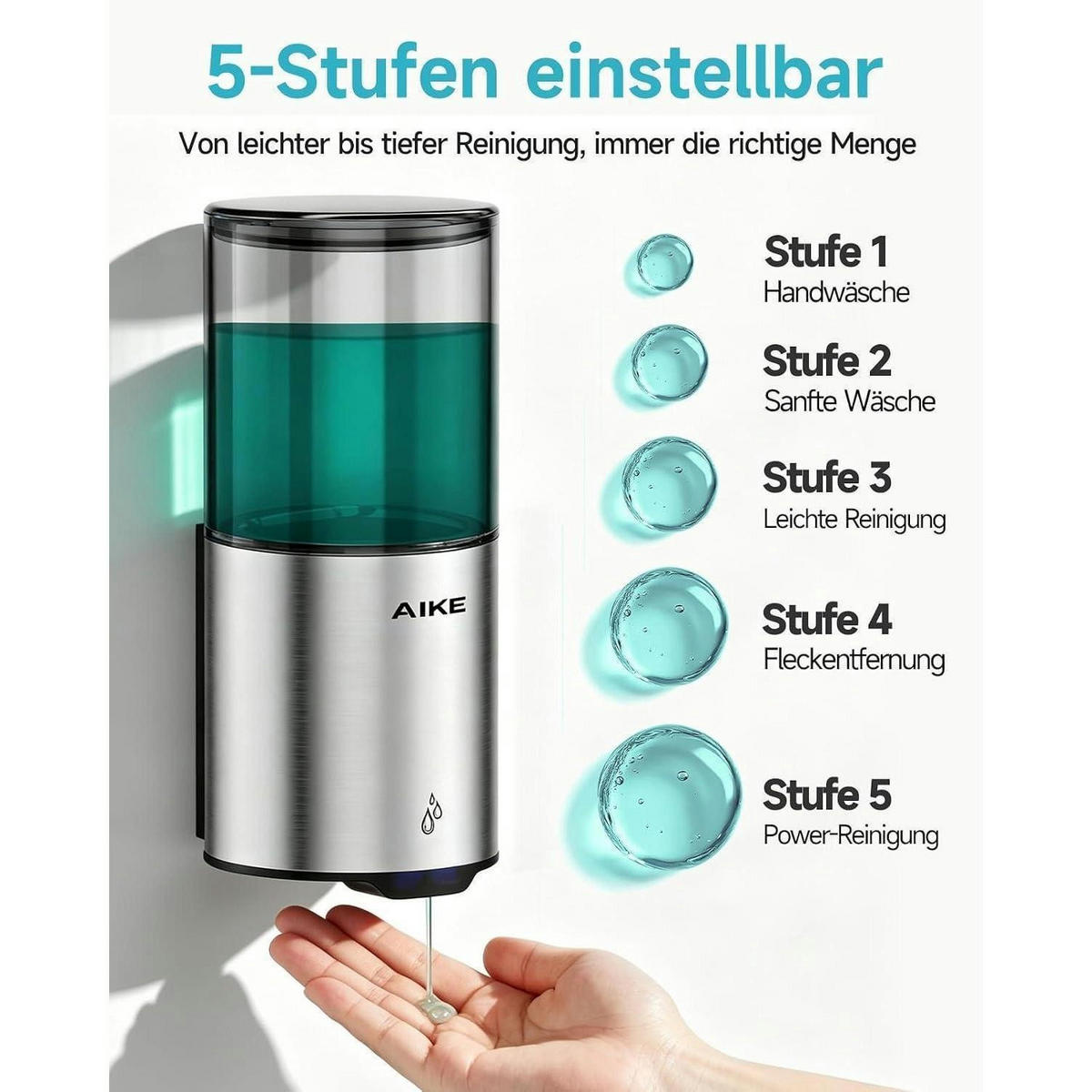 AUTOMATISCHER Seifenspender Wandmontage 400ml Edelstahl Gebürstetes Mattsilber - Silberfarben, Metall (8/19/8.5cm)