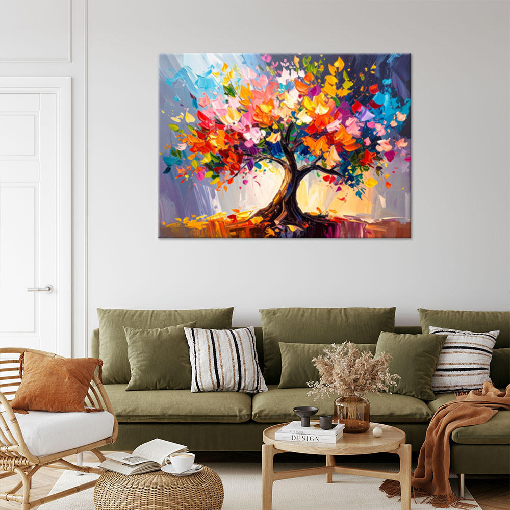 LEINWANDBILD 3D Bunter blühender Baum des Lebens 120x80cm - Multicolor, Textil (120/80cm) - Feeby