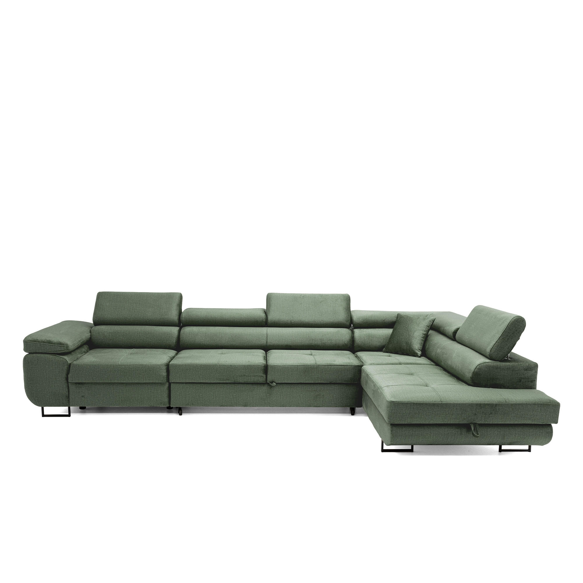 ECKSOFA WILD MAXI L Rechts mit Schlaffunktion 125x195 Velours Dunkelgrün - Chromfarben/Dunkelgrün, Holz/Textil (203/350cm) - Muffo