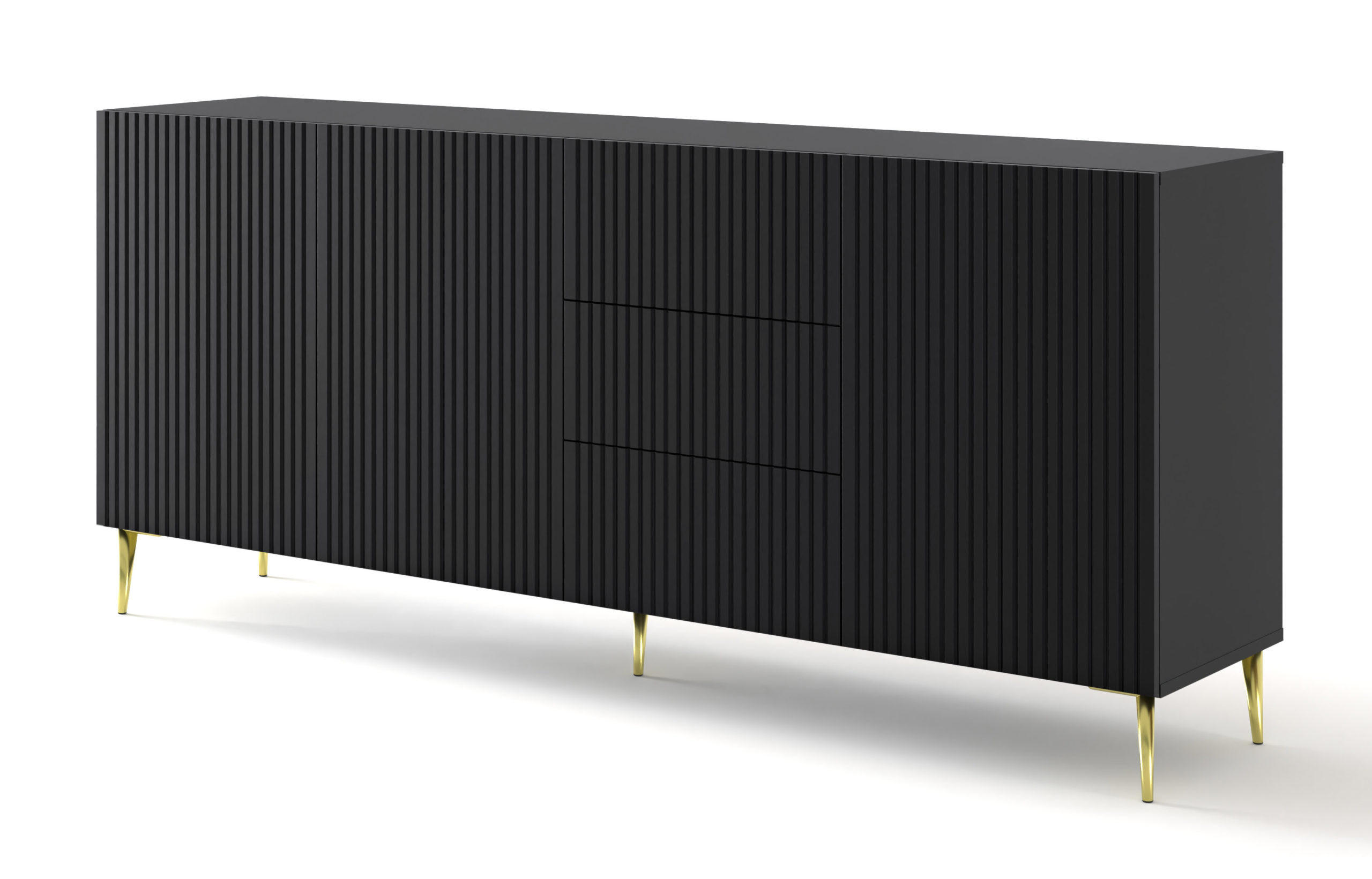 KOMMODE Schwarz, Schwarz, Gold 200/87/42 - Schwarz, Holzwerkstoff (200/87/42cm) - RAUMHIRSCH FURNITURE