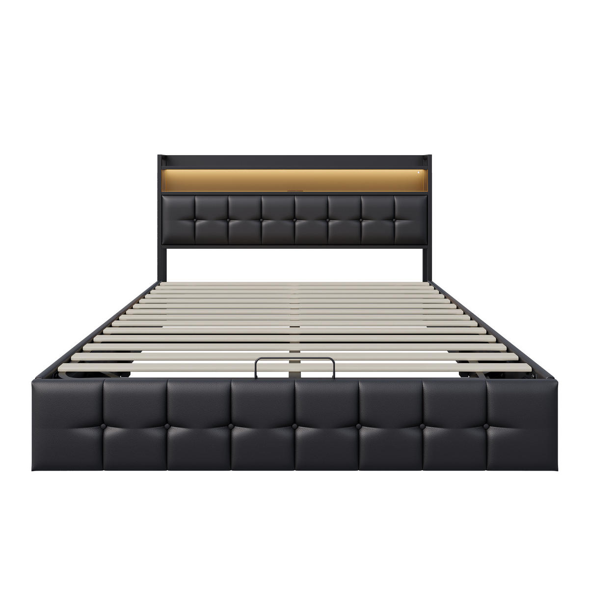 POLSTERBETT 140/200 cm mit Stauraum-Hydraulikbettkasten, Ablage-Kopfteil, integrierter LED-Beleuchtung & USB-Ladeanschluss - Schwarz, Holz/Metall (140/200cm) - Joyfair