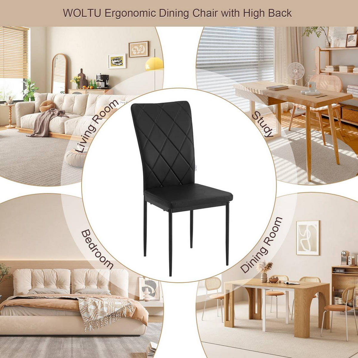 ESSZIMMERSTUHL 4er Set, Kunstleder, Schwarz - Schwarz, Kunststoff/Metall (42/94.5/59cm) - Woltu