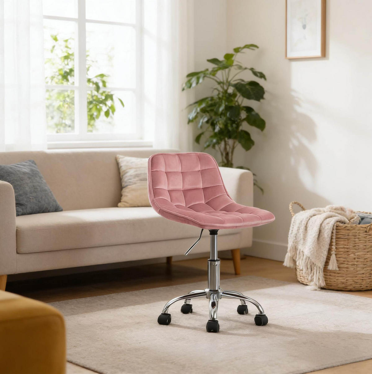 BÜROSTUHL drehbar höhenverstellbar Samt Pink - Pink, Metall (43/67.5/43cm) - Meubliv