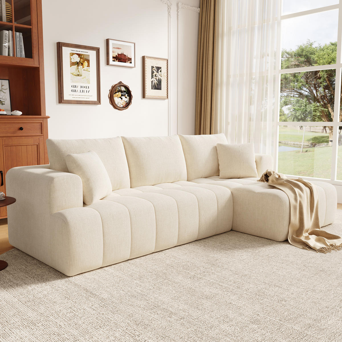 ECKSOFA 244.5/136/79 cm Beige Chenille - Beige, Textil (244.5/136cm) - Oxeza