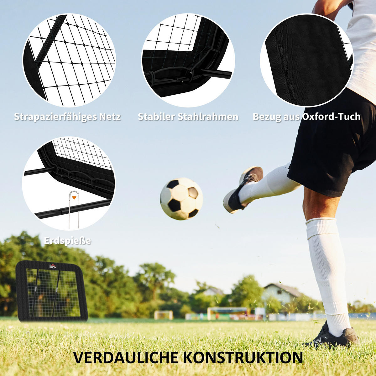 FUßBALL REBOUNDER, Stahl, Schwarz, 128 x 118 x 108-120 cm - Schwarz, Metall (118/128cm) - HOMCOM