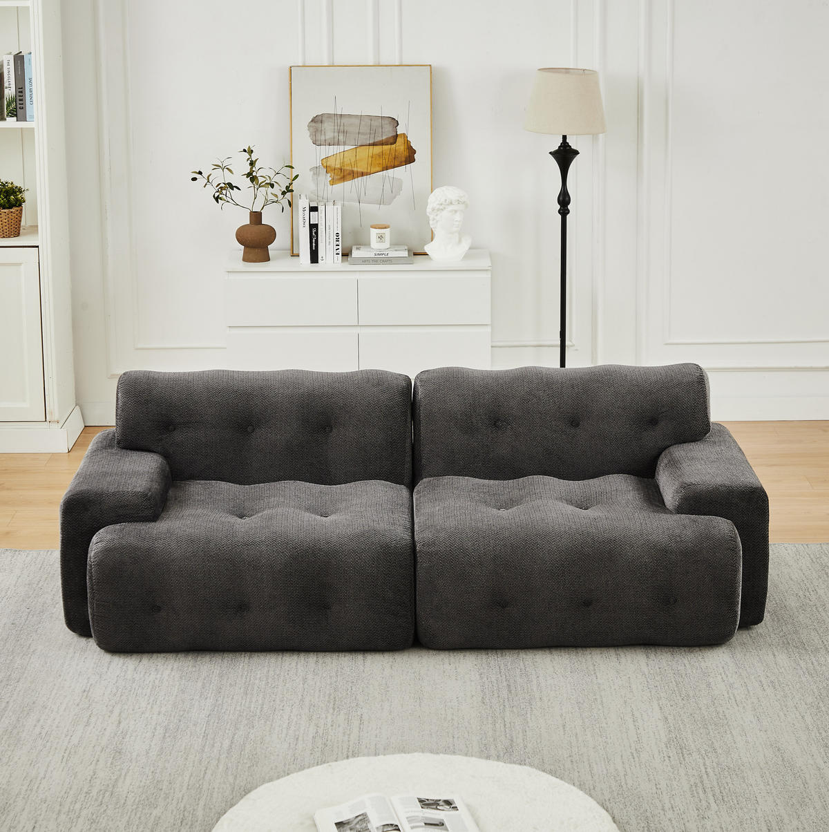 SOFA 2-Sitzer modular 224 x 104 cm Chenille Grey - Dunkelgrau, Holzwerkstoff (104/66/224cm) - Meubliv