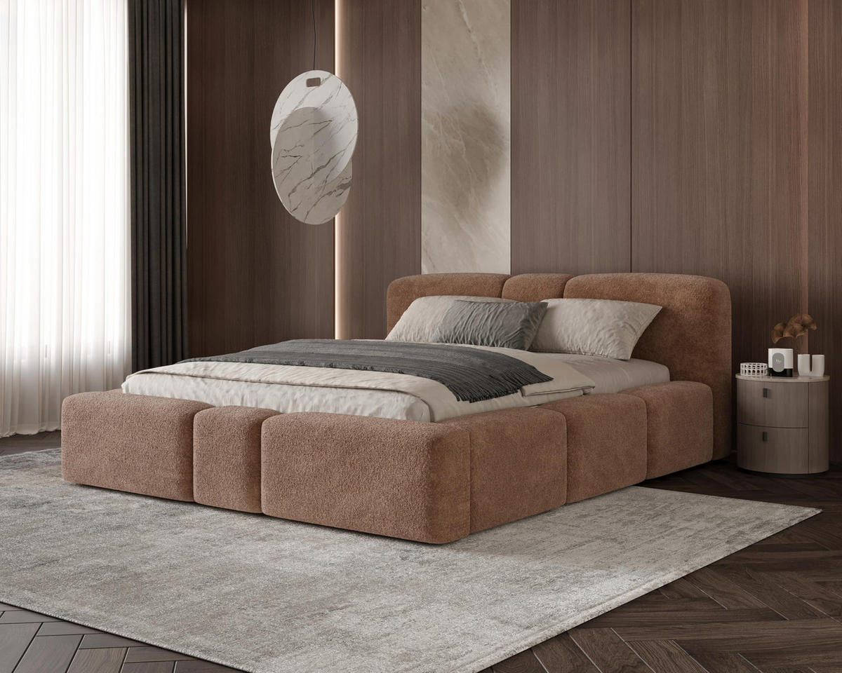 POLSTERBETT Monte160x200 cm- Bettkasten und Stauraum - Doppelbett mit Stabilem Metallrahmen - Monte-Stoff- Hellbraun - Hellbraun, Holzwerkstoff (160/200cm) - Chilly