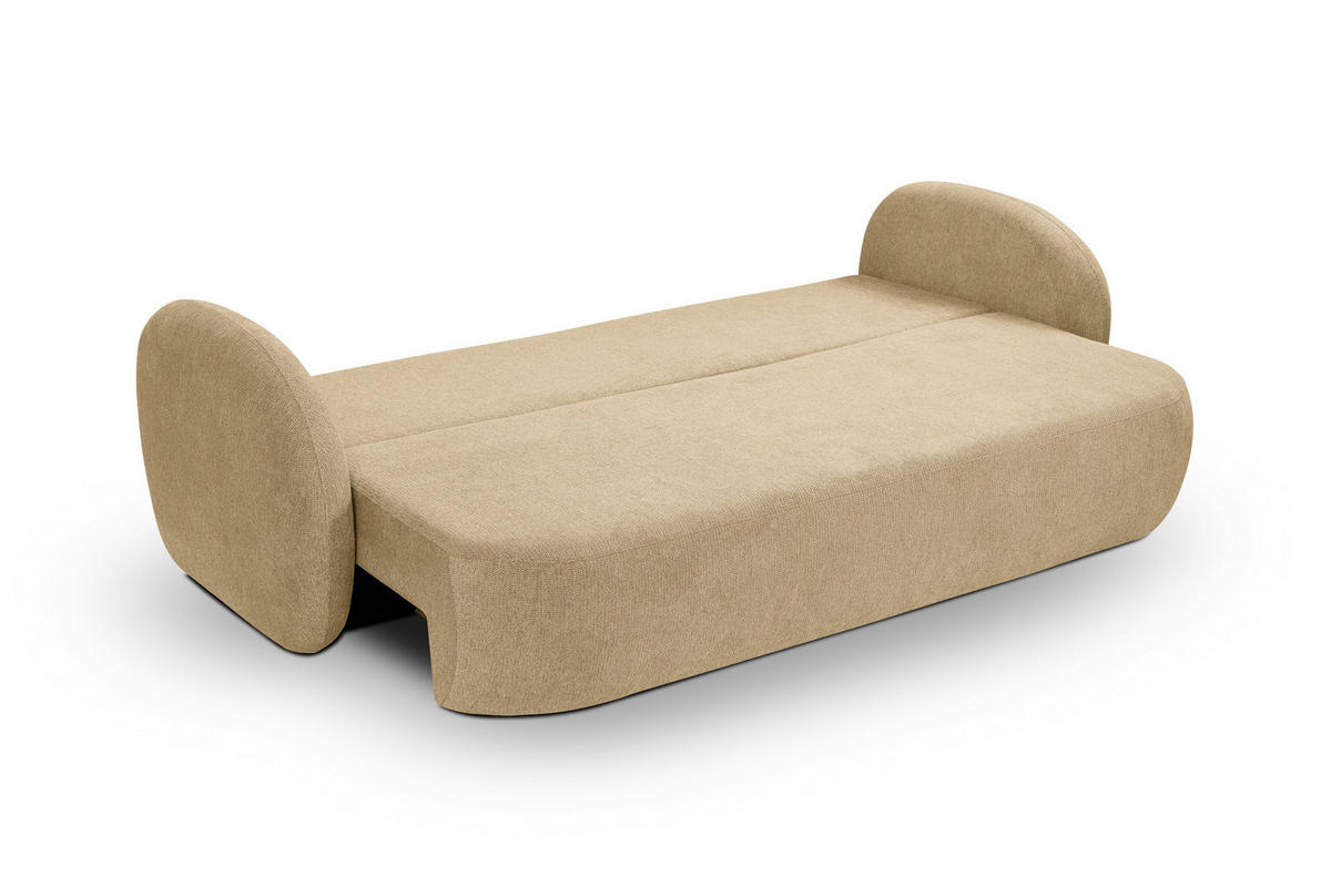 BETTSOFA AMICO Beige Geflochtener Stoff mit Schlaffunktion - Beige, Holz (238/86.5/101cm) - MASSENO