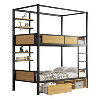 ETAGENBETT 90/200 cm schwarz und natur aus Metall mit Stauraum - Schwarz, Holzwerkstoff (90/200cm) - OKWISH