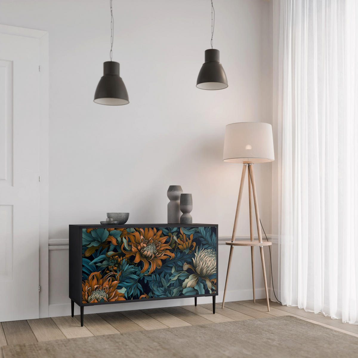 SIDEBOARD MORNING BLOOM, Eicheneffekt, 111x42x77,5 cm, 2 Türen - Eichefarben/Buchefarben, Holzwerkstoff/Buchenholz (111/77.5/42cm) - SpaceRebels