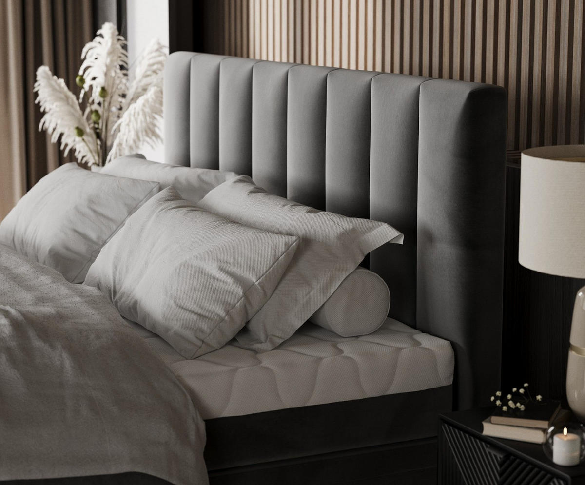 BOXBETT Lume 160/200 cm Grau im Kronos Stoff - Schwarz/Grau, Holz/Holzwerkstoff (160/200cm) - AltaBeds