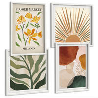BILDER SET 4er Set - 50x50 cm & 40x60 cm Weißer Rahmen - Abstrakte Blumenmotive - Weiß, Kunststoff (50/50cm) - TULUP