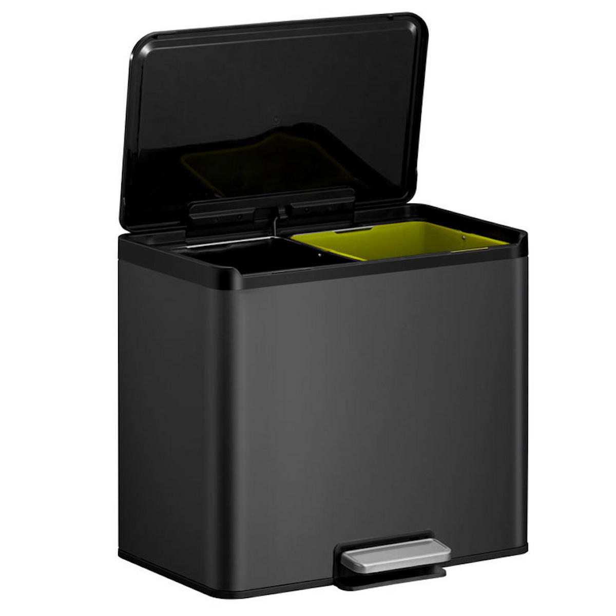 MÜLLEIMER Rechteckiger Mit Soft Close & Stay Open Deckel 30 Liter Schwarz - Schwarz, Metall (46.2/41.1/38.8cm) - PROREGAL