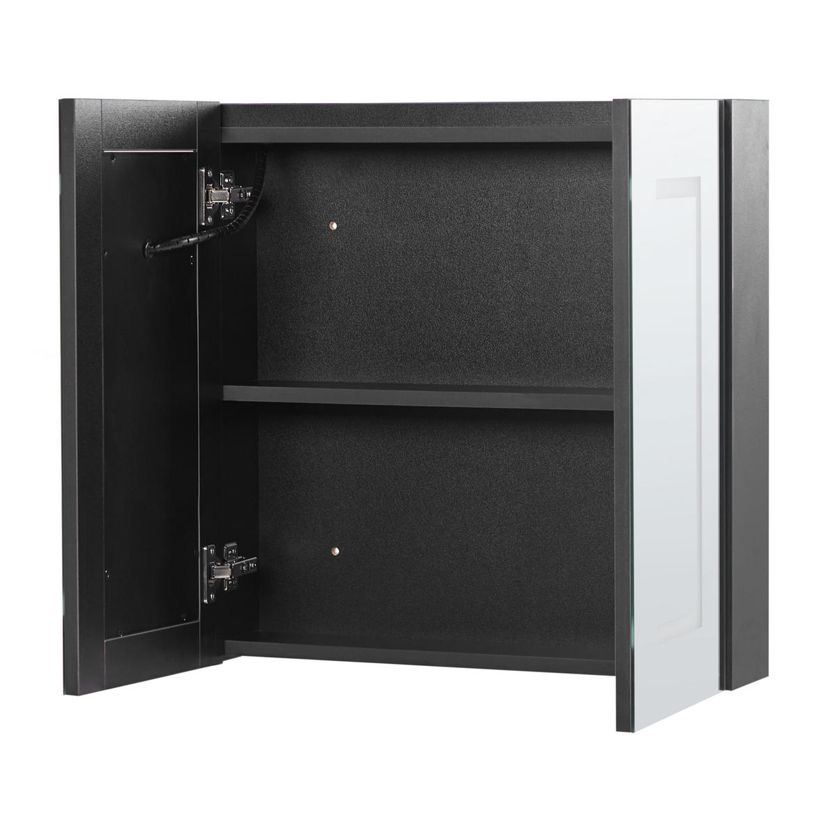 KOUPELNOVÁ ZRCADLOVÁ SKŘÍŇKA LED 60/60 cm Černá Mazarredo - černá/stříbrná, kompozitní dřevo (60/60/12cm) - Beliani