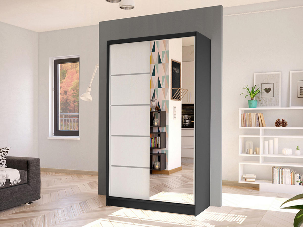 SCHWEBETÜRENSCHRANK Diego III - Schwarz/Weiß, Holzwerkstoff/Metall (100/200/58cm) - MIRJAN24