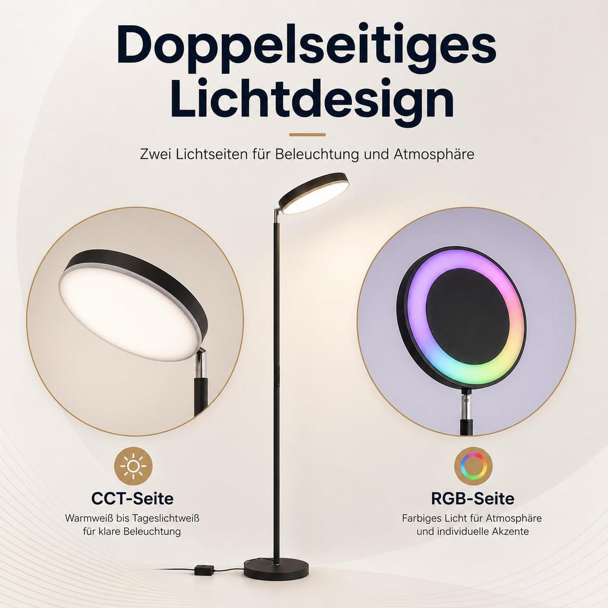 STEHLEUCHTE FL1081 LED RGB CCT Schwenkbar - Schwarz, Metall (25/25/180cm) - LOVHAUS