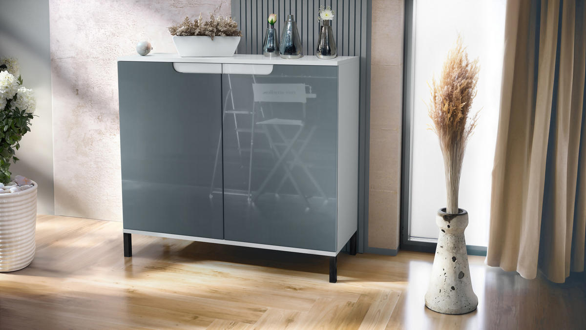 KOMMODE Sylt Grau Hochglanz - Grau, Holzwerkstoff (92.5/83.5/35cm) - Vladon