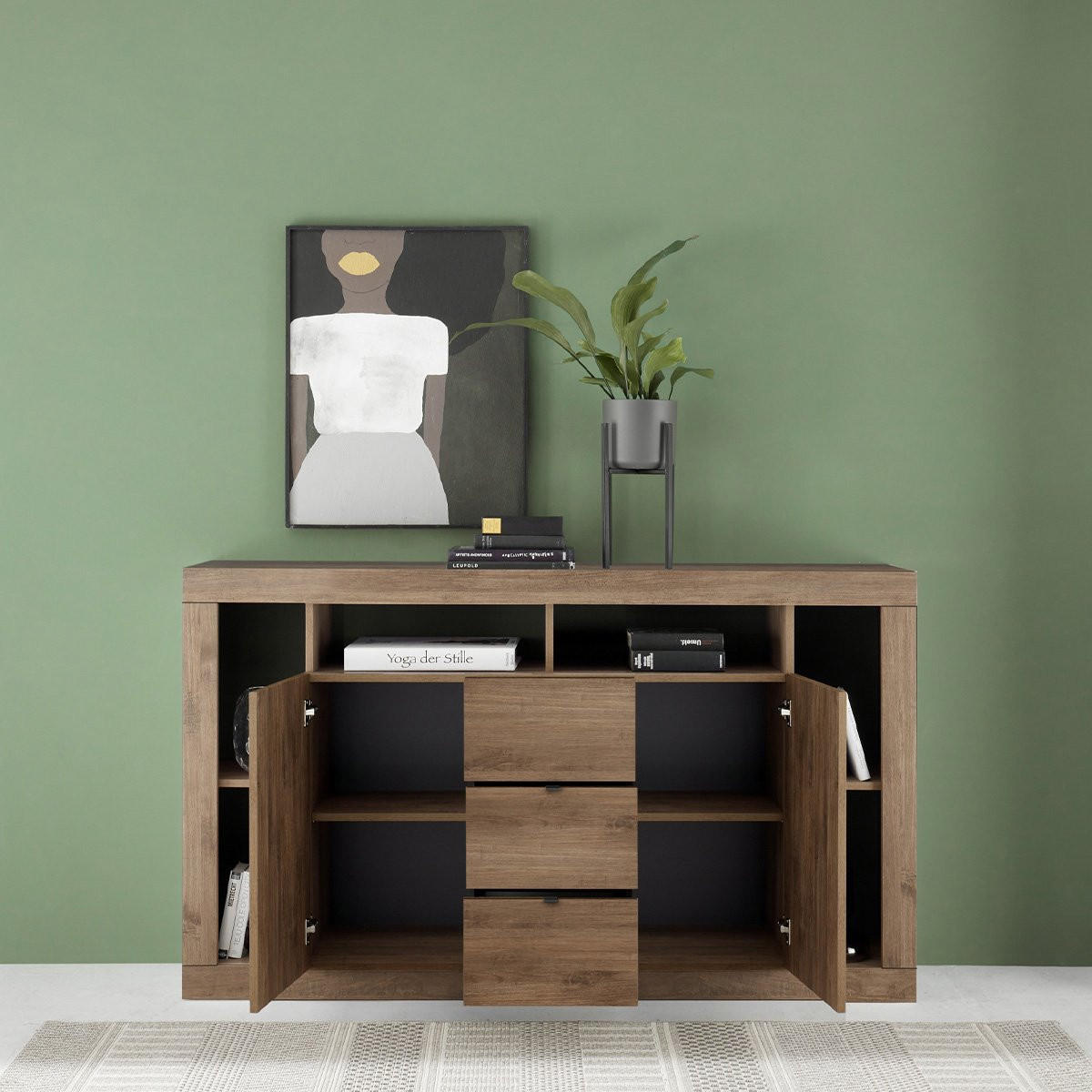 SIDEBOARD mit 2 Türen und 3 Schubladen L172 cm - Rimini - Eiche Artisan, Holzwerkstoff (40/102/172cm) - Calicosy