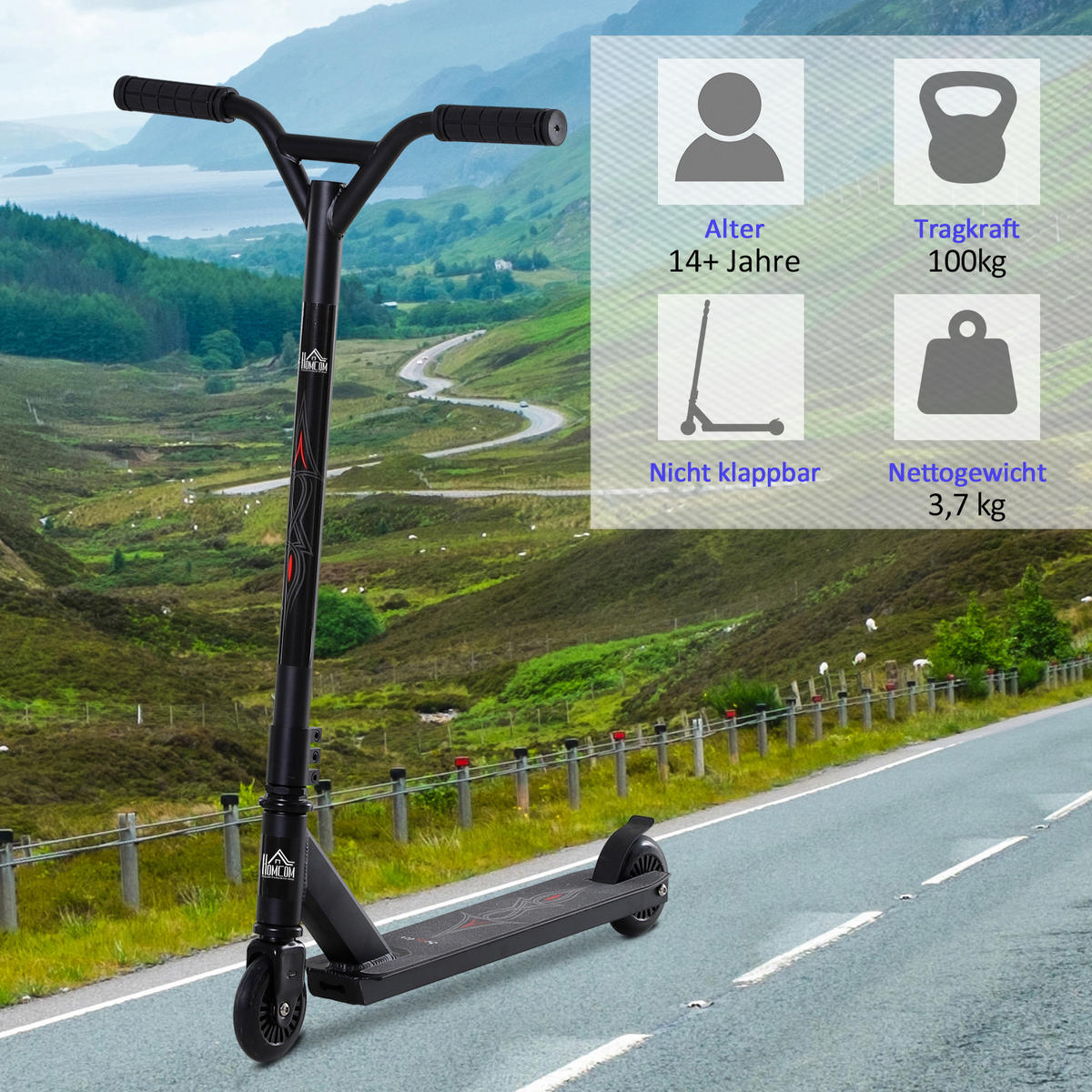 SCOOTER, Aluminium, Schwarz, L68 x B47,2 x H86 cm - Schwarz, Metall (68/47.2/86cm) - HOMCOM