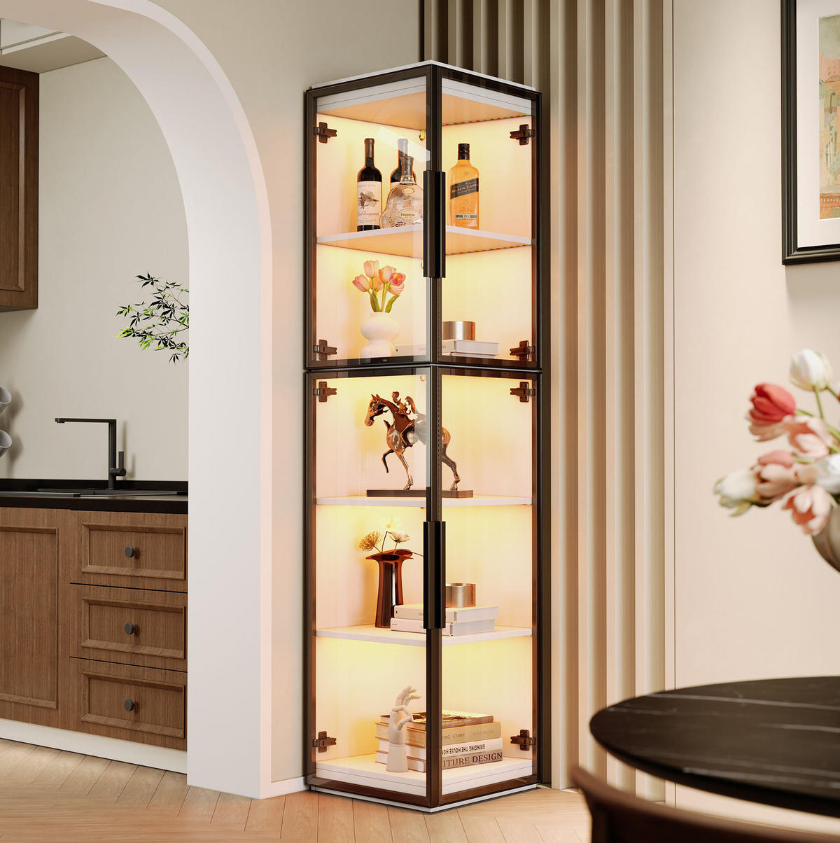 HIGHBOARD mit LED-Beleuchtung 40/40/170 cm in Weiß mit transparenten Acrylflächen - Weiß, Holzwerkstoff (40/170/40cm) - BEAOK