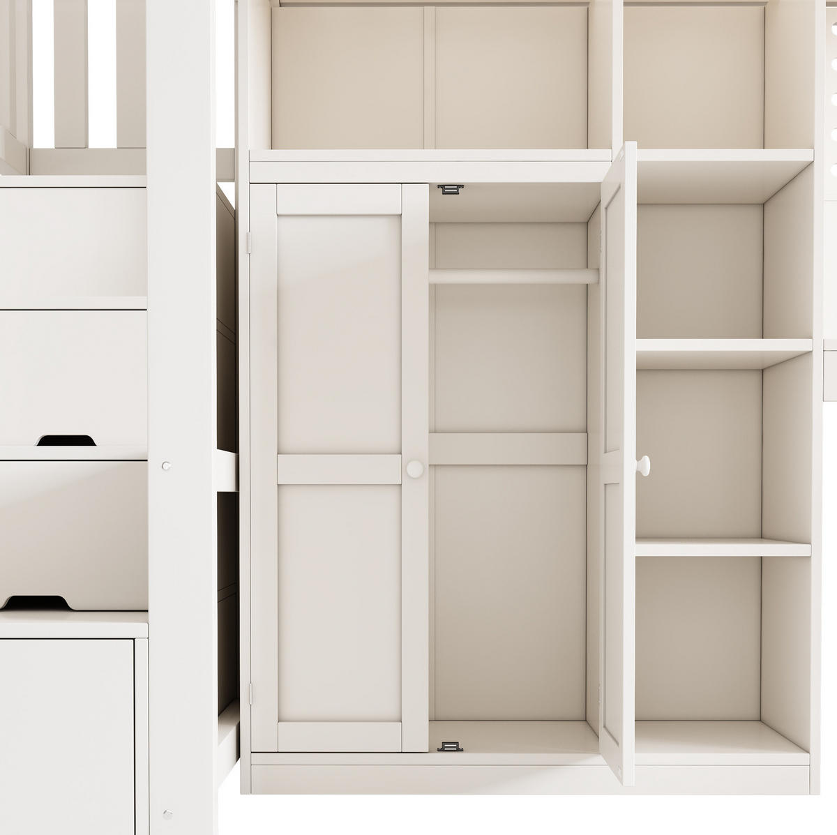 HOCHBETT 90/200 cm Weiß mit Schreibtisch, Kleiderschrank und USB-/Type-C-Anschlüssen - Weiß, Holzwerkstoff (90/200cm) - Flora Grace