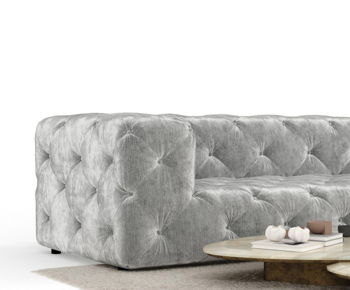 ECKSOFA Cosimo Hellgrau Chenille - Hellgrau/Schwarz, Holz/Holzwerkstoff (325/228cm) - Maison de Reve