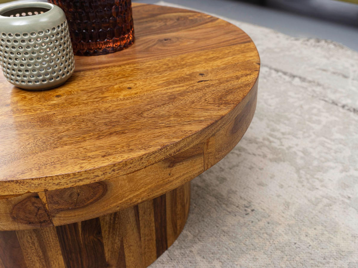 COUCHTISCH aus Massivholz Sheesham in Braun, Lackiert, mit robustem Sockelfuß, Maße 60x60x30 cm - Braun, Holz (60/60/30cm) - KADIMA DESIGN