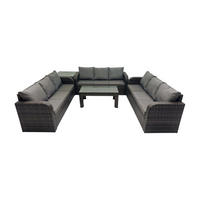 GARTENSOFA SET mit rechteckigem COUCHTISCH Polyrattan 9-Sitzer Dunkelgrau - Dunkelgrau/Grau, Glas/Kunststoff - Fimous