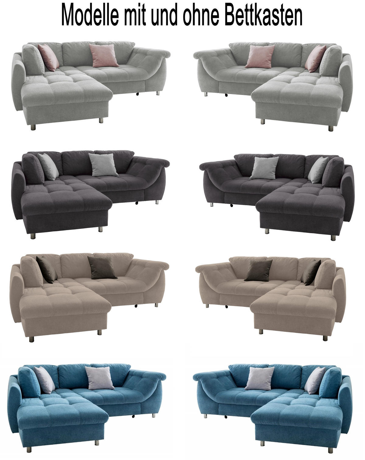 ECKSOFA mit Schlaffunktion, Bettkasten, Wellenunterfederung, Ottomane rechts B250/T190/H84 cm, Liegefl. 179x190 cm, Mikrofaser Hellbraun / 17009 - Hellbraun/Chromfarben, Textil/Metall (250/190cm) - luma-home