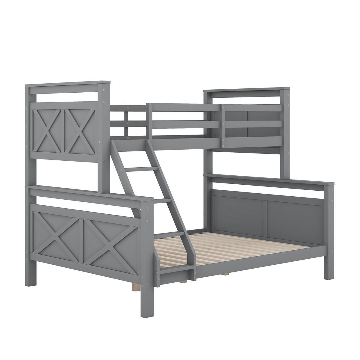 ETAGENBETT 90/140/200 cm mit Leiter, Sicherheitsgeländer und Umbaufunktion zu 2 Betten, Grau - Grau, Holzwerkstoff (140/200cm) - Redom